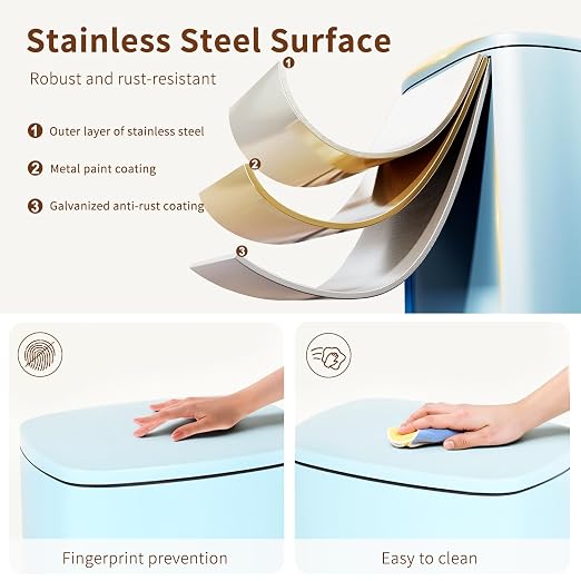 PayLessHere Stainless Steel Trash Can with Lid - Removable Inner Bucket, Foot Pedal Soft Close for Office, Home, Kitchen Garbage Bin (Blue, 13 G) - Image 3