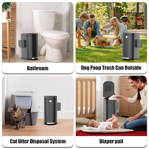 Dog Poop Trash Can Outside with Odor Control Lid & Step Pedal, 3.2Gal Stainless Steel Outdoor Trash Can, Waterproof Dog Waste Container - Includes 3 Carbon Filters & Bin Bag Holder - Image 3