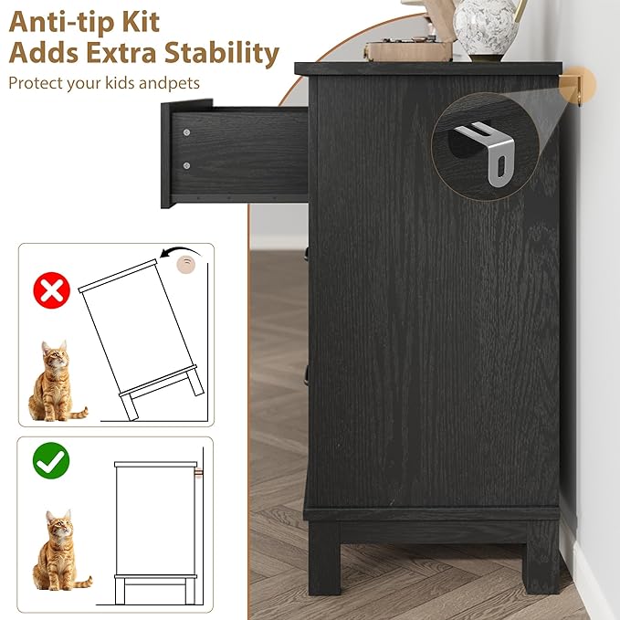GarveeHome 6 Dresser for Bedroom, 47 in Wide Drawer Dresser with Storage Freestanding, Wooden Closet Storage Chest for Living Room, Bedroom, Entryway, Dark Black