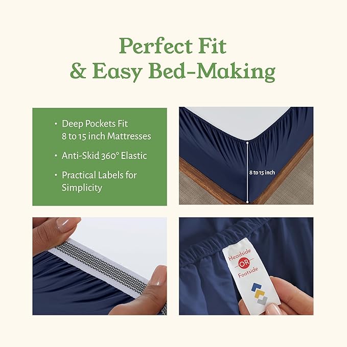 California Design Den California King Sheet Set - Soft 100% Organic Bed Sheets with Deep Pockets, Crisp Percale, Breathable and Durable Bedding Set - Navy Blue