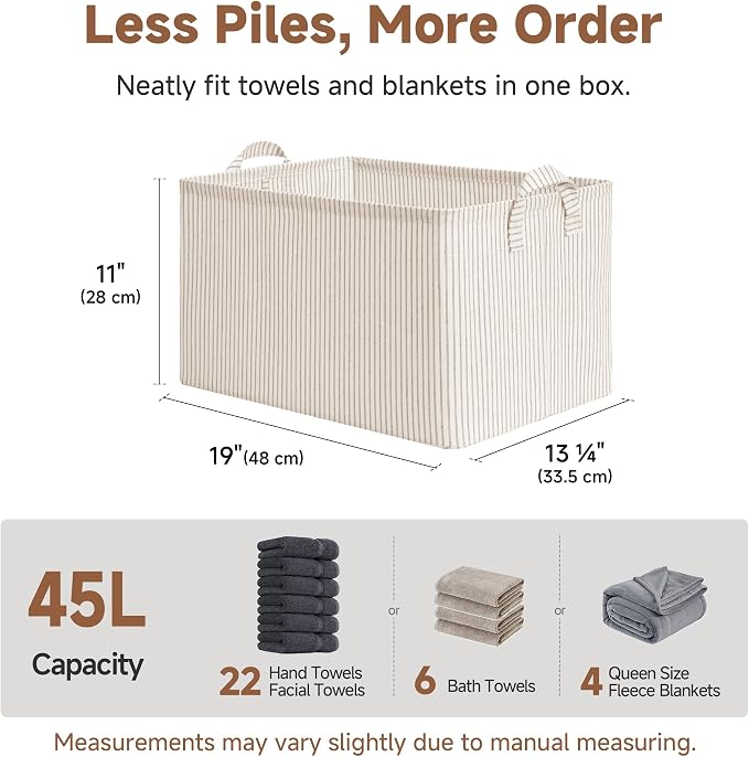 StorageWorks Storage Bins, Fabric Storage Bins for Shelves, Extra Large Storage Baskets with Metal Frame, Closet Baskets and Bins with Handles, Jumbo, Khaki and Beige Stripes, 2-Pack - Image 6