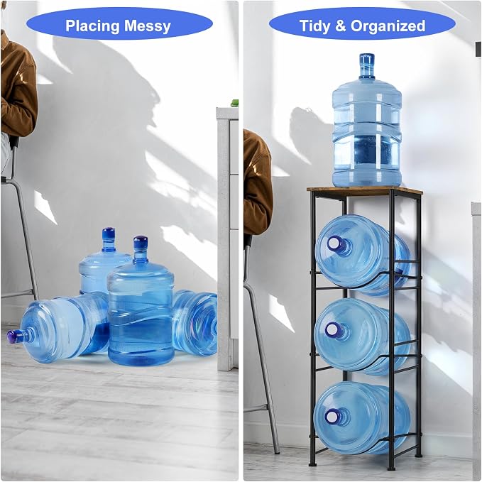 OYEAL 5 Gallon Water Bottle Jug Holder 3-Tier Water Bottle Holder Organizer with Top Shelf, Heavy Duty Water Dispenser Stand Rack for Kitchen Living Room Office, Rustic Brown - Image 5