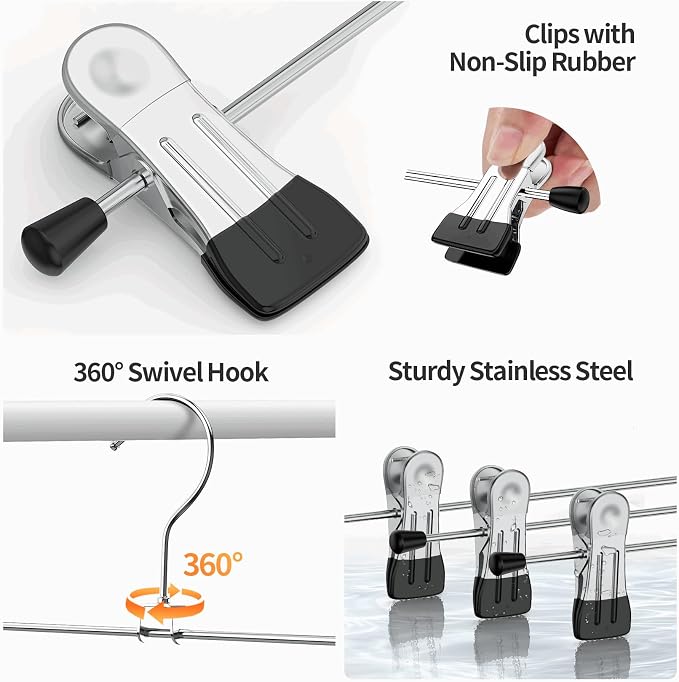 IEOKE Pants Hangers with Clips: 12Pack Skirt Hangers for Women Metal Adjustable Trouser Hangers for Jeans Shorts Dress - Black - Image 5