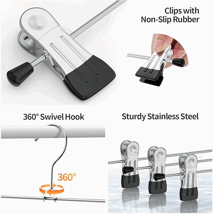 IEOKE Pants Hangers with Clips: 50 Pack Skirt Hangers for Women Metal Adjustable Trouser Hangers for Jeans Shorts Dress - Black - Image 5