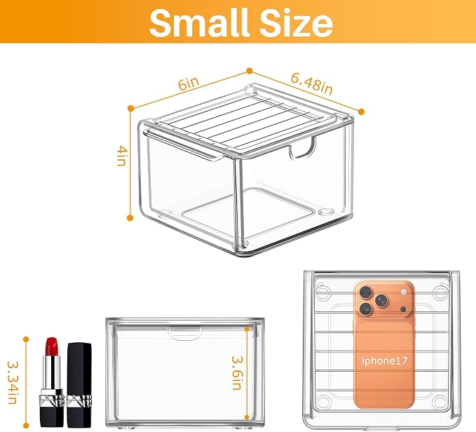 caktraie 6 Pack Small Stackable Stroage Drawers, Acrylic Bathroom Makeup Organizer, Plastic Storage Bins For Vanity, Undersink, Kitchen Cabinets, Pantry, Home Organization - Image 3