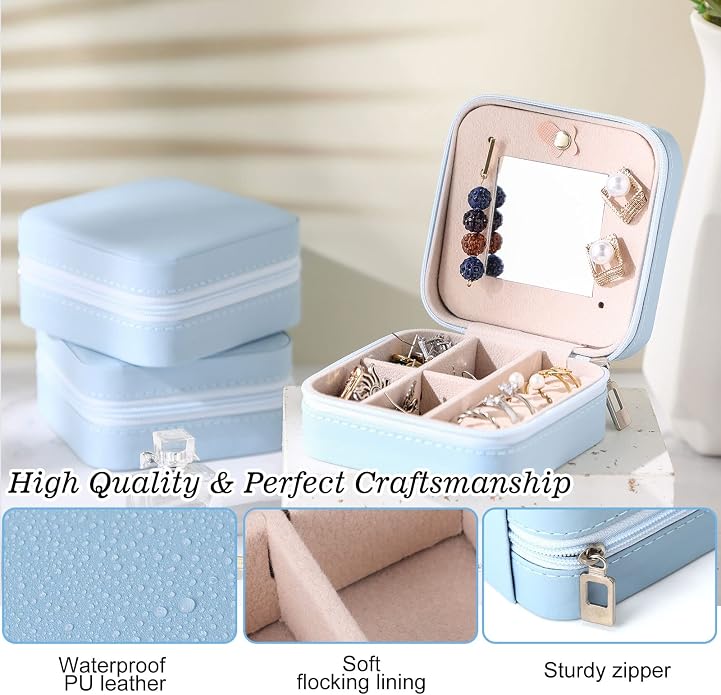 Hillban Bridesmaid Gifts Jewelry Box with Mirror, PU Leather Small Travel Jewelry Case Organizer Storage for Women Girls - Image 3