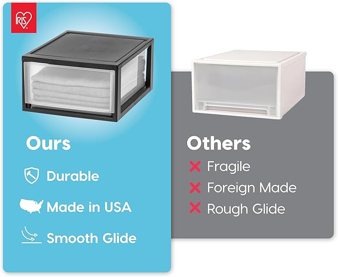 IRIS USA 30 Qt. Plastic Drawer Storage Organizer Stacking Drawers, 2-Pack, Stackable Unit with Sliding Drawer for Clothes Bedroom Kitchen Under Sink Pantry Craft Room Bathroom Dorm Office, Black - Image 5