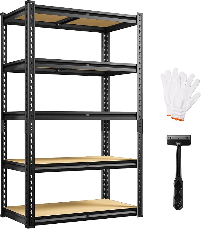 5 Tier Storage Shelves 2020LBS Garage Shelving,Adjustable Heavy Duty Metal Shelving Unit Utility Rack for Garage,Kitchen Pantry Shelf for Warehouse,Closet,Commercial,28" W x 12" D x 59.8" H,Black by REIBII