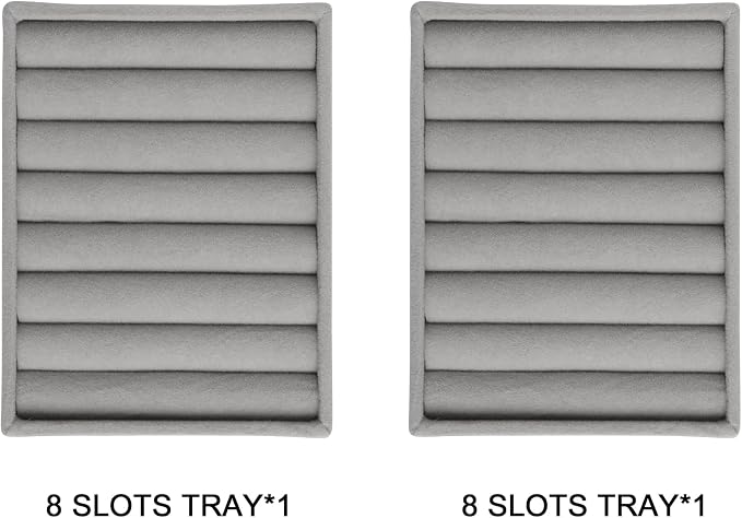 Frebeauty Small Jewelry Tray Set,Velvet Ring Organizer,Stackable Jewelry Organizer Tray,Mini Jewelry Drawer Organizer,4.92 x 3.74 x 0.9 Inches,7 Slots Ring Tray for Women(Set 2,Grey) - Image 2