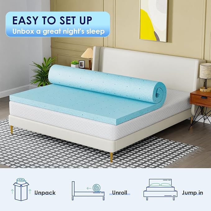 PayLessHere 3 Inch Gel Memory Foam Mattress Topper/Cooling Gel Infused Mattress Topper/CertiPUR-US Certified, King Blue