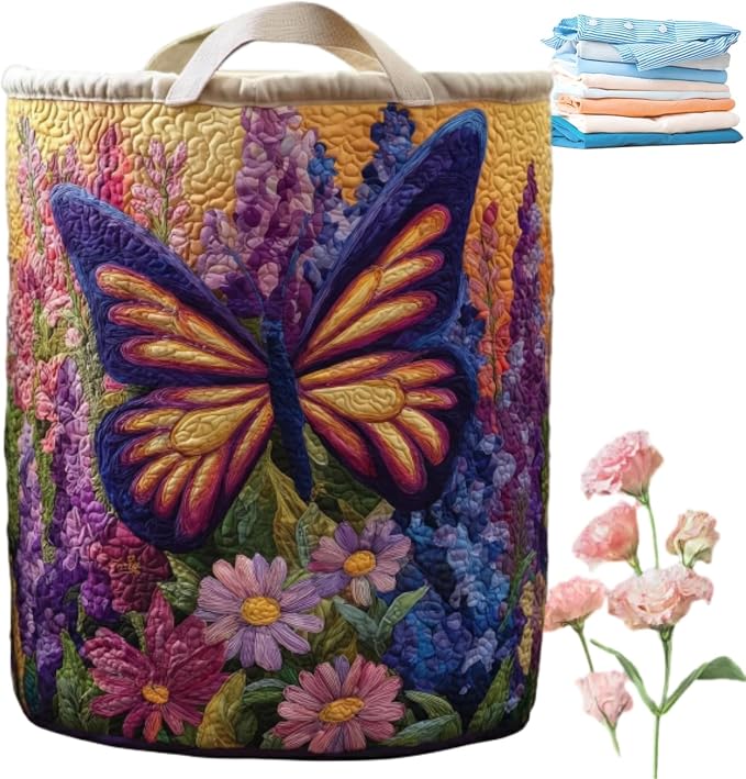 Aiorrax Quilted Laundry Basket with Handles, Boho Floral Fabric Storage Hamper, Large Soft Quilted Laundry Basket for Nursery, Bedroom, Laundry Room,Clothes & Toys (S, L) by qusanii