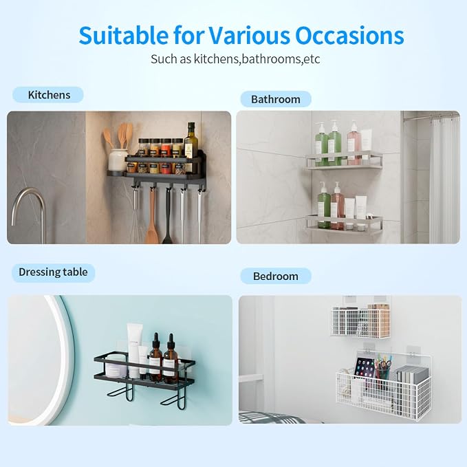 Elegant Shower Caddy Adhesive Replacement, 6 PCS Strong Waterproof Adhesive Hooks and Strips for Shower Shelf and Bathroom Storage Shelves, No Drilling Also Fit Kitchen Rack - Image 7