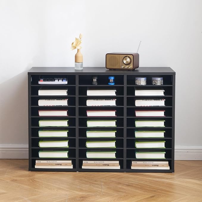 VEVOR Literature Organizer, 27 Compartments Office Mailbox with Removable Shelves, Wooden Mailbox Sorter Particle Board Office Home Classroom Storage, File Sorter for Files, Documents, Papers, Black - Image 2