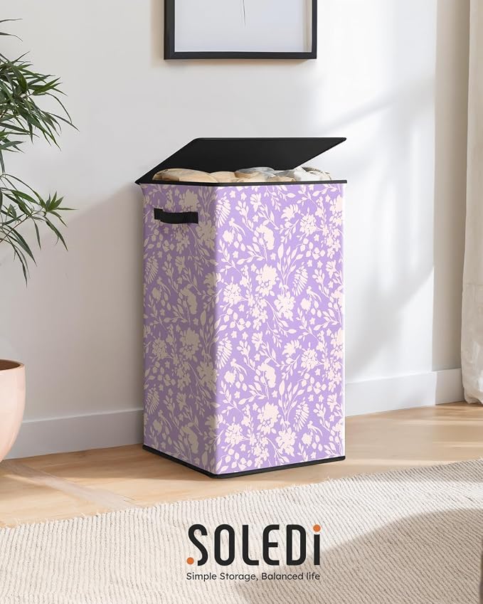 SOLEDI Laundry Hamper with Lid, 90L Tall & Large Floral Laundry Basket, Collapsible Clothes Hamper with Removable Bag, Dirty Hampers for Bedroom, Bathroom, Laundry Room - Image 8