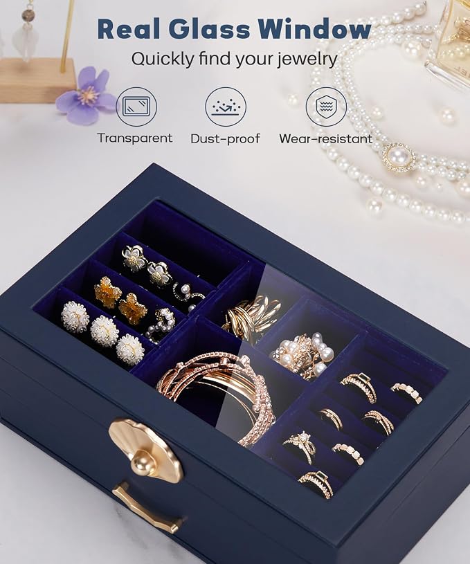 Enthralite Jewelry Box with 1 Drawers: Display Organizer for Earrings Necklaces - Gifts for Girls Women (Dark Blue) - Image 9