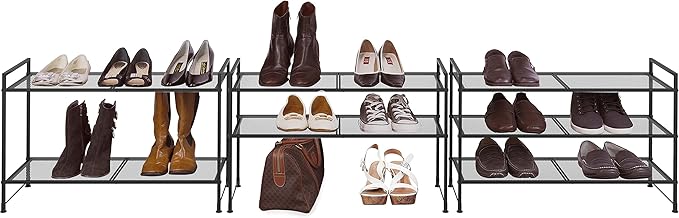 Simple Houseware 3-Tier Stackable Mesh Shoe Rack, Black - Image 3