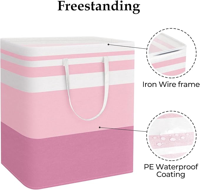 StorageRight Large Collapsible Laundry Basket Hamper with Easy Carry Handles，Freestanding Clothes Hampers for Laundry, Bedroom, Dorm, Towels, Toys, 100L, Pink - Image 3
