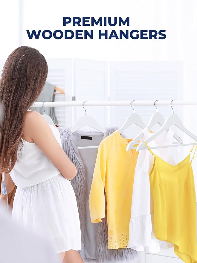 Smartor White Wooden Hangers 20 Pack, Solid Wood Coat Hanger for Closet, Heavy Duty Wood Hangers for Suits, Shirts, Dresses, with 360° Rose Gold Hook, Non Slip Pant Bar - Image 7