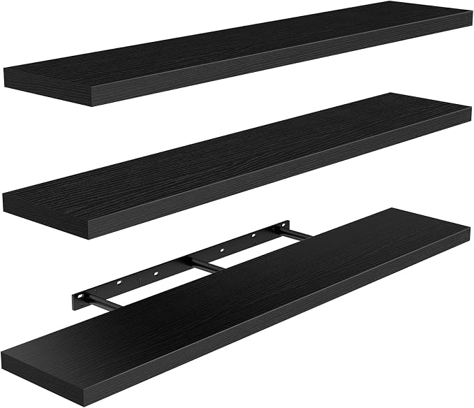 AMADA HOMEFURNISHING Floating Shelves, Wall Shelves for Living Room, Bedroom, Bathroom, Kitchen & Home Office Organization, Bathroom Shelves with Hidden Brackets, 22 lbs Max Load, Black, AMFS45B by AMADAHOMEFURNISHING