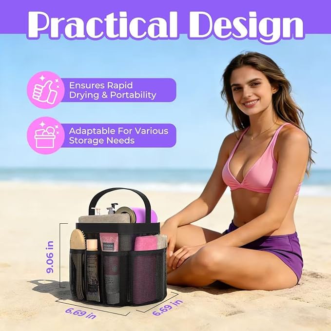 Mesh Shower Caddy Portable with 8 Upgraded Deeper Pockets,Hanging Caddy Dorm Basket, Quick Dry Shower Bag - Image 2