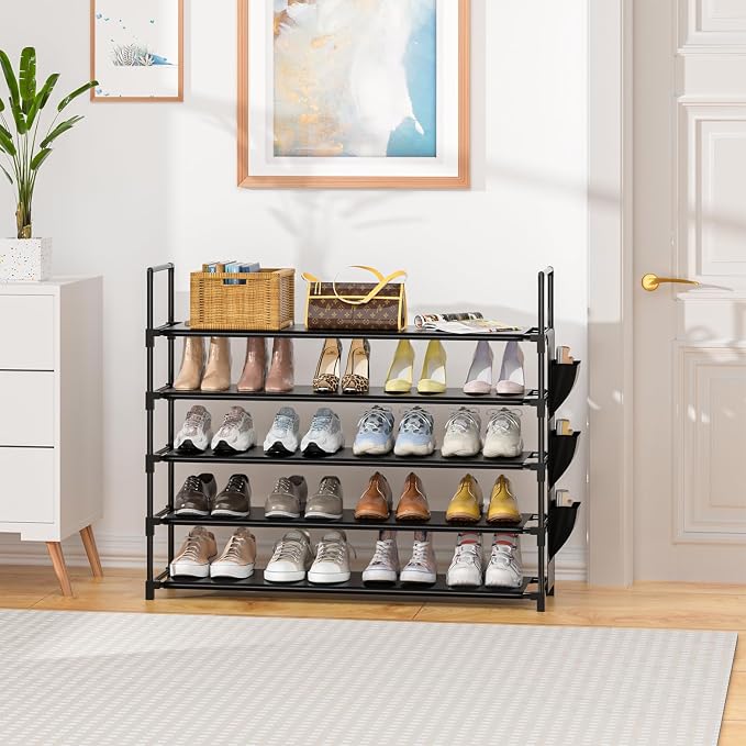 OYREL 5 Tier Shoe Organizer Rack for Closet, Entryway, Garage, Door, Space Saving, Shoe Holder Stand/Tower, Large, 20-25 Capacity - Image 2