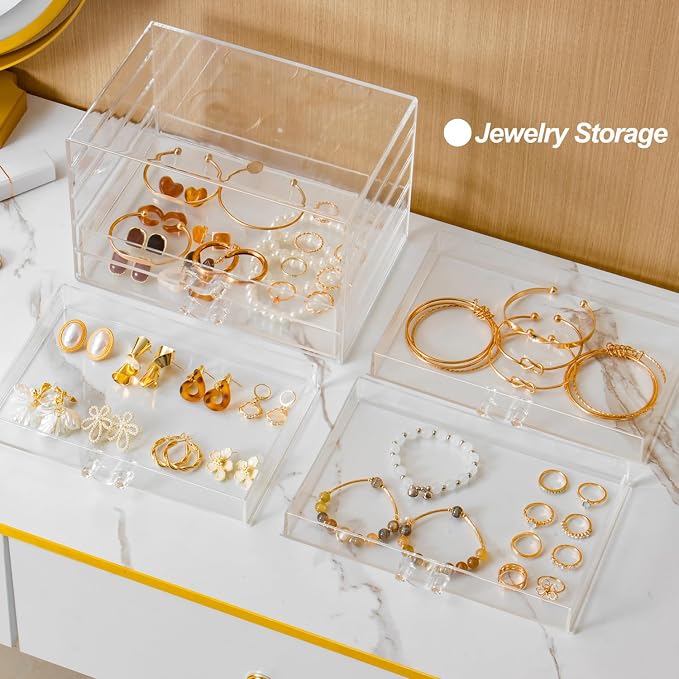 YUFONG Earring Storage Box Organizer 5 Drawers Jewelry Organizer Acrylic Jewelry Storage Box Holder Compartment Transparent Display Storage Case Gift for Women Girls (5 Grids) - Image 2