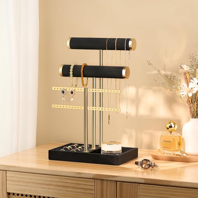 bussdis 3 Tier Bracelet Holder Display - Detachable T Bar Black Velvet Bracelet Holder, Jewelry Holder Organizer for Bracelet, Necklace, Earrings, Rings - Image 6