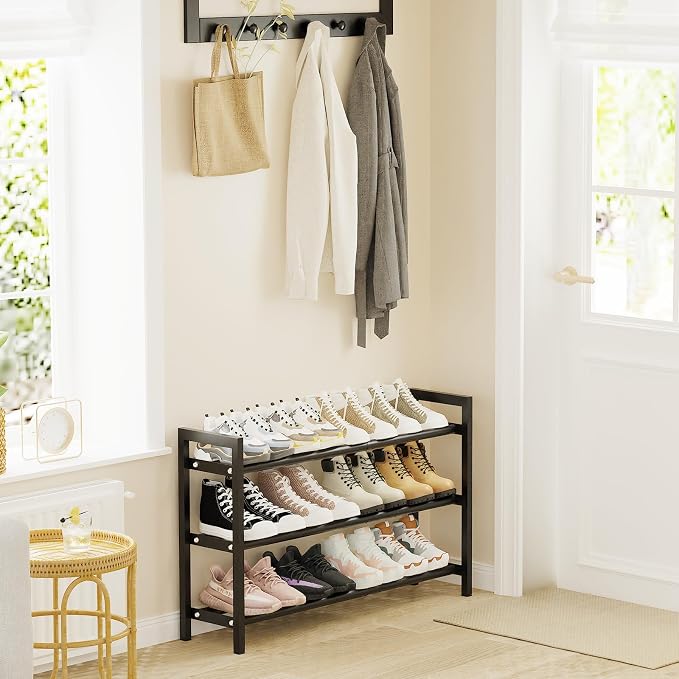 Mavivegue 18-33” Expandable Shoe Rack for Closet, 3-Tier Shoe Organizer, Adjustable Shoe Rack for Front Door Entrance, Entryway - Image 2