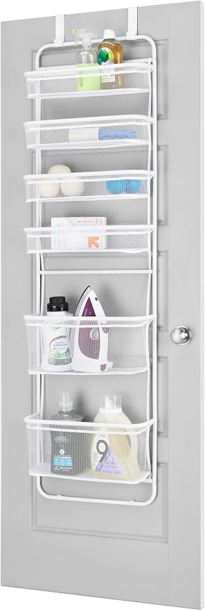 Whitmor Over The Door Organizer - 6 Sections - Pantry, Bathroom, Accessory Organizer - Metal and Mesh - White - Image 4