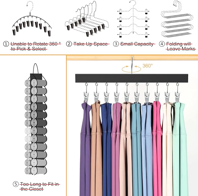 Legging Organizer for Closet, Pants Hangers with Clips Holds 20 Leggings, Jeans, Hats, Shorts, Socks, 360° Rotating Space Saving Hanging Clothes Organizer for Closet Storage 2Pcs - Image 3