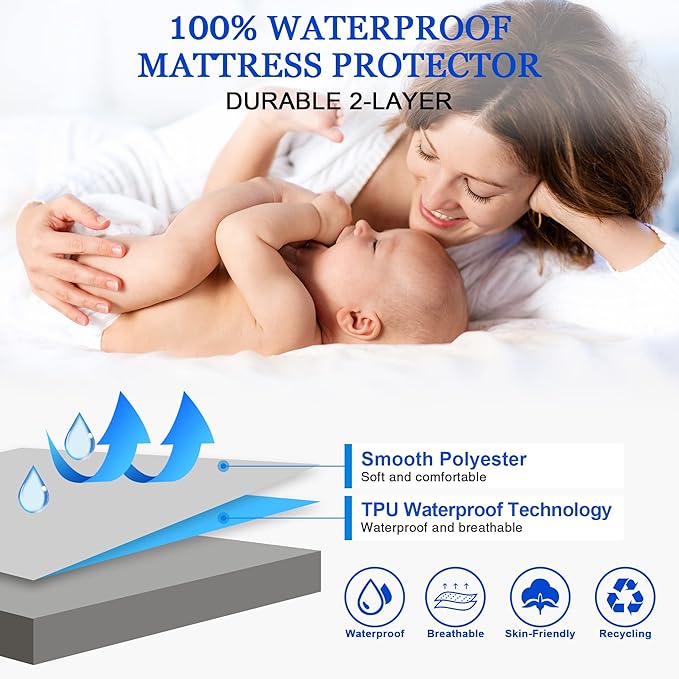 Sufdari King Size Mattress Protector,Waterproof Mattress Cover,18" Deep Pocket Mattress Protector,Dust Proof Bed Protector for Dogs/Cats/Pets/Kids-Gray,King