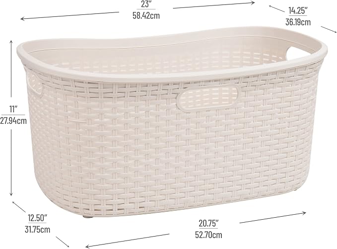 Mind Reader 40L Laundry Basket, Clothes Hamper, Premium Wicker Design, Plastic, Set of 2, Ivory - Image 3