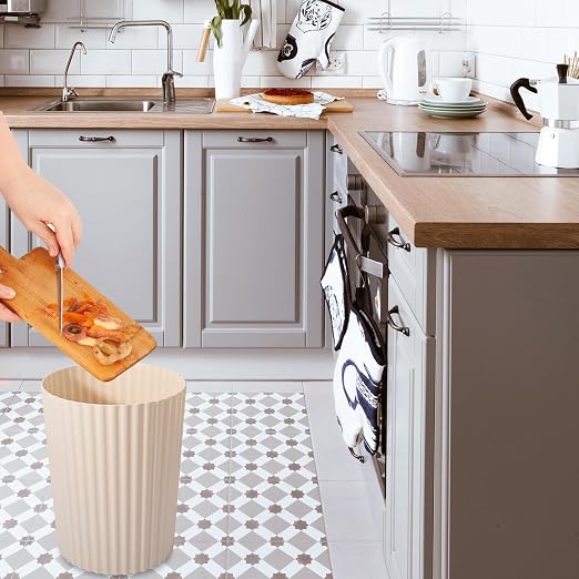 JiatuA Small Trash Can Plastic Wastebasket Round Garbage Container Bin for Bathroom, Kitchen, Bedroom, Home Office, College Dorm, Beige - Image 4