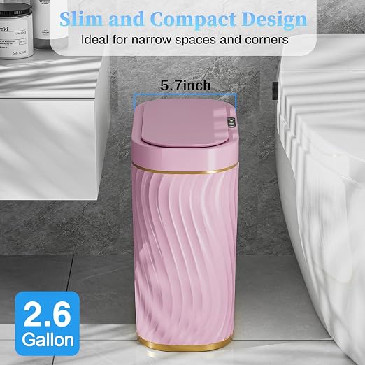 Ogikey Bathroom Small Trash Can with Automatic Touchless Lid, 2.6 Gallon Smart Garbage Can Narrow Waterproof Trash Bin for Bedroom, Office, Living Room - Image 3