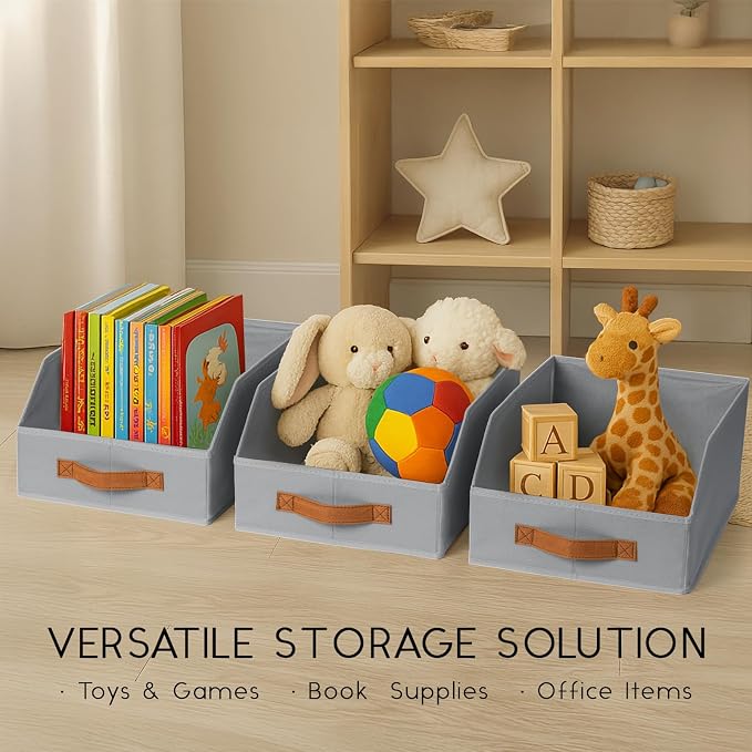 Homsorout Fabric Storage Bins for Organizing - 10 Pack Large Trapezoid Collapsible Storage Bins with Front Handle, Closet Organizers and Storage for Bedroom, Home Shelves, Small Spaces, Grey - Image 8