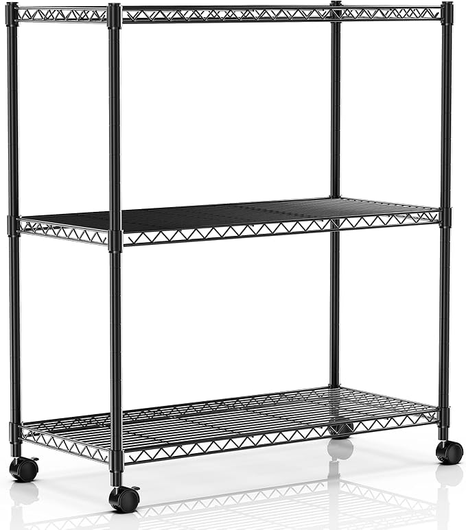 Simple Deluxe Shelving Unit - 3 Tier Shelf for Garage Storage, Black, 24.02" W x 13.78" D x 29.92" H, 750 Lbs Capacity, Adjustable Shelves, Leveling Feet, Caster Wheels for Easy Mobility,Black by SimpleDeluxe