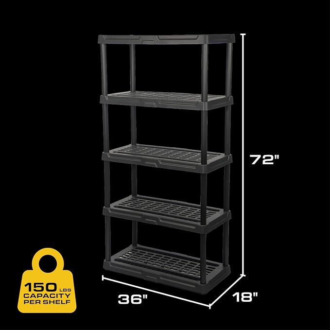CENTREX CX 5-Tier Heavy Duty Plastic Storage Shelves that Support up to 150lbs/shelf, Organization and Storage, Weather-Resistant Design, Easy Assembly, 2 Pack, Black (72”H x 36”W x 18”D) - Image 3