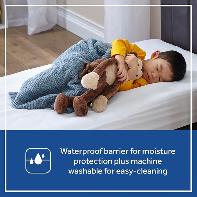 Sealy Baby Allergy Protection Plus Fitted Waterproof Infant Crib Mattress Protector Pad and Toddler Bed Cover, Durable & Comfortable Topper, Machine Washable and Dryer Friendly, 52” x 28”- White