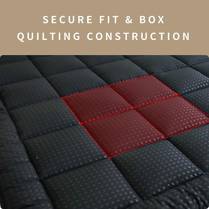 Quilted Fitted Mattress Pad, Elastic Fitted Mattress Topper Protector and Cover Stretches up to 14 Inches Deep, 4 Anchor Elastic Bands, Machine Washable (Black, Queen)