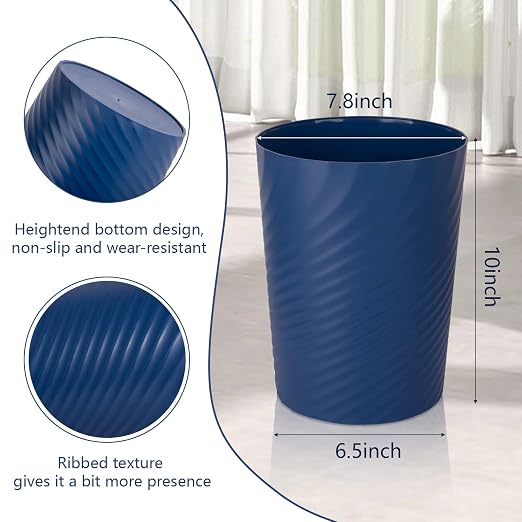 UUJOLY Bathroom Small Trash Can with Trash Bag Plastic Garbage Can Round Waste Basket for Bathrooms, Laundry Room, Kitchens, Offices, Kids Rooms, Dorms, 1.8 Gallons, 3 Pack (Blue Green Beige) - Image 2