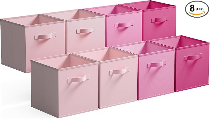 GRANNY SAYS 11 Inch Cube Storage Bins, Cube Storage Organizer, Fabric Collapsible Storage Bins with Handle, Storage Cubes for Shelves, Closet, Pink Gradient, 8-Pack by GRANNYSAYS