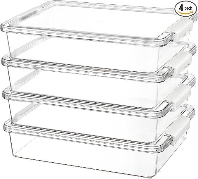 Vtopmart 6 Qt Plastic Storage Bins with Lids, Clear Sensory Bins, Arts Crafts Organizers and Storage, Stackable Containers for Home Office and School Supplies, 4 Pack, White by Vtopmart