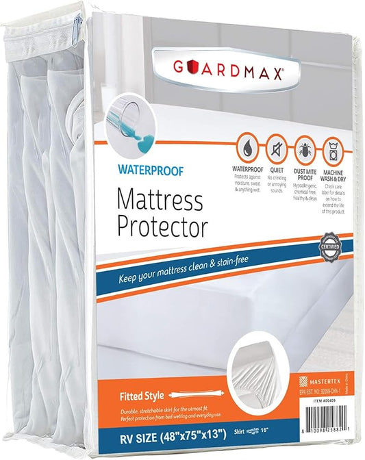 Guardmax Jersey Knitted RV Size Mattress Protector - Waterproof & Dust Mite Proof Mattress Cover with Stretchable Pockets - Soft, Comfortable, & Noiseless Waterproof Fitted Sheet.(48 x 75 X 13)