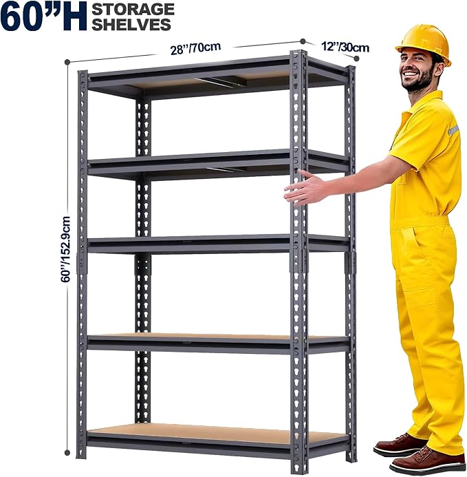 Garage Shelving, 2400 LBS Metal Storage Shelves, 12" x 28'' x 60'' Heavy Duty Shelf, Adjustable Shelving Rack, Standing Shelf Units, Shelves for Garage Storage - Image 3