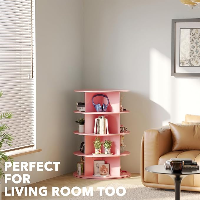 SpaceAid 4 Tier Rotating Shoe Rack Tower, Spinning Shoe Display Lazy Susan, Revolving 360 Shoe Rack Storage Round Carousel, Vertical Handbag Rotate Shoes Closet Organization (4-Tier Pink) - Image 6