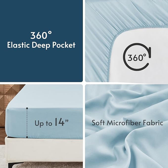 MUXHOMO 7 Pieces Queen Comforter Set, Reversible Bed in a Bag Queen Size, All Season Bedding Set with Comforter, Flat Sheet, Fitted Sheet, Pillowcases & Shams, Teal & Lake Blue