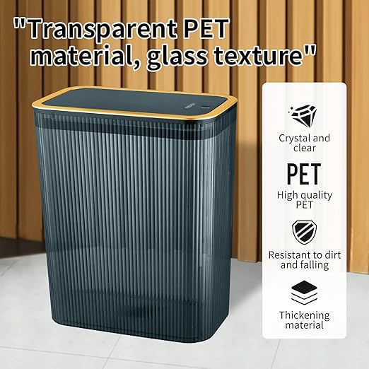 Transparent Trash Can, Bathroom Trash Cans with Lids, 2.6 Gallon Garbage Can for Bedroom, Office, Plastic Slim Waste Basket with Press Top Lid, 10L Clear Trash Bin for Home, Kitchen (Blue) - Image 2