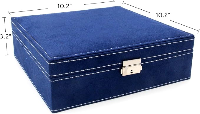 Two-Layer Jewelry Box Organizer Display Storage case with Lock (Deep Blue) - Image 4