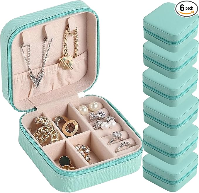 Travel Jewelry Case Bridesmaid Gifts Box,6 Pack Small Jewelry Box Mini Jewelry Organizer,PU Leather Portable Earring Storage Box for Women Girls Bridesmaid Proposal Gifts by CIPIDI