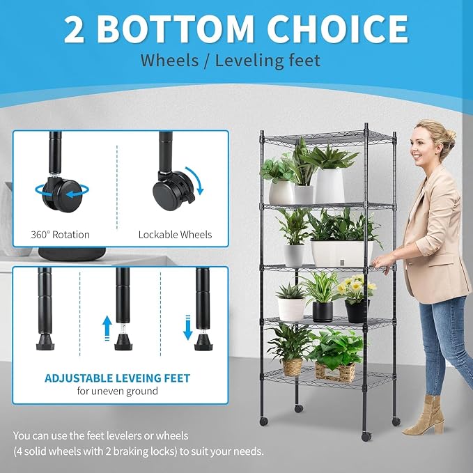 Simple Deluxe 5-Tier Storage Shelves, 29.92" W x 13.78" D x 65 "H Adjustable Heavy Duty Wire Shelving, 1250 Lbs Loading Capacity, Black - Image 4